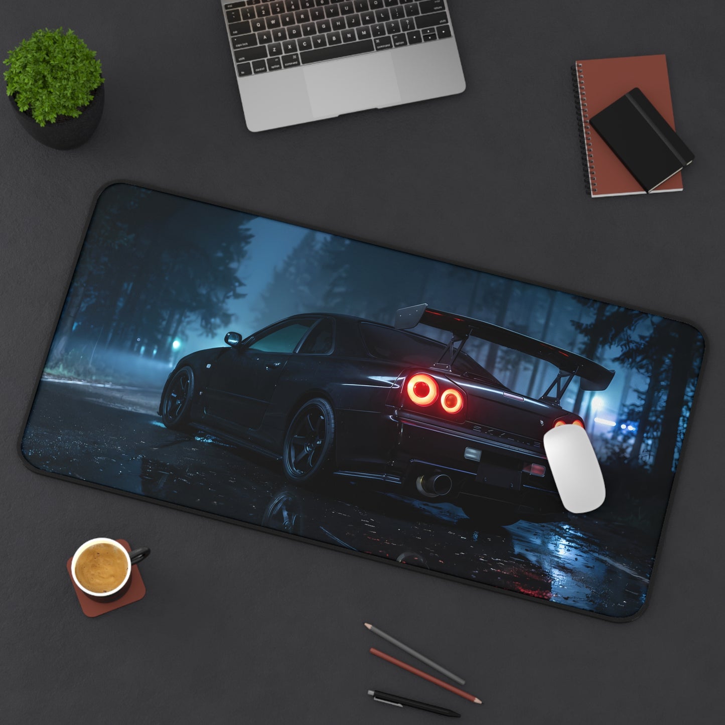 Racing Night Nissan GTR R34 Skyline Desk Mat — Sports Car JDM Gaming Mouse Pad