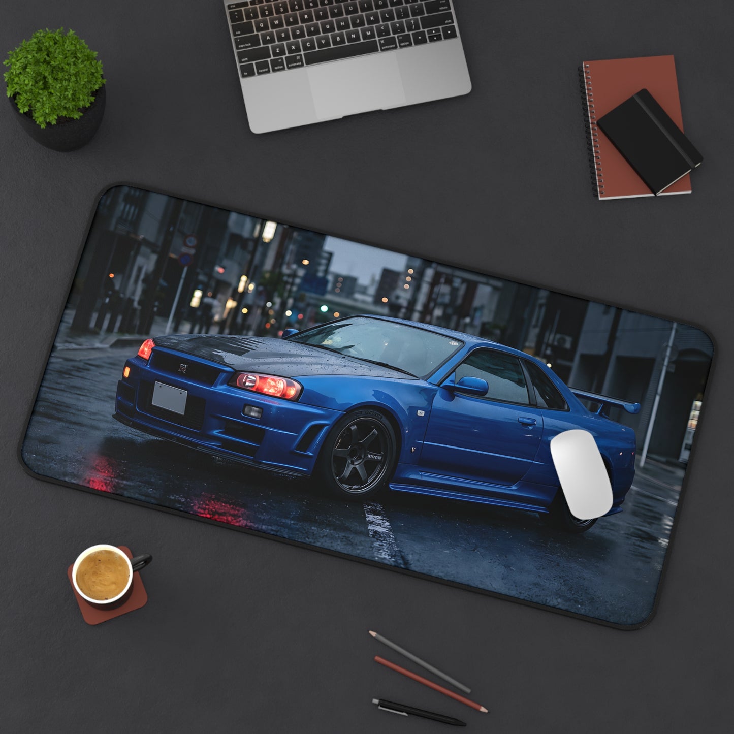 Blue Skyline GT-R Desk Mat — Racing Car Mouse Pad for Gamers & Car Enthusiasts