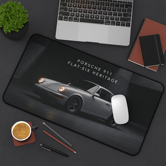 Porsche 911 Flat-Six Heritage Desk Mat — Classic Sports Car Mouse Pad