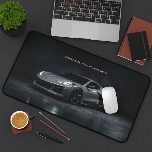 Corvette C8 Z06 Mid-Engine V8 Desk Mat — Gaming/Work Mouse Pad with Sports Car Photo