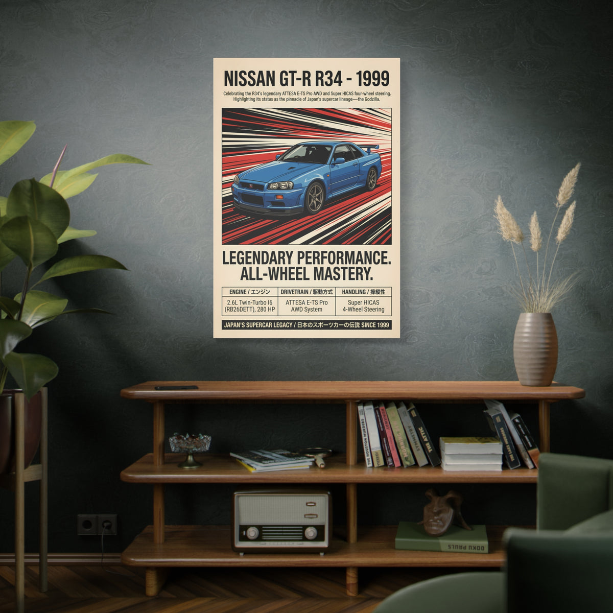 1999 Nissan GT-R R34 Vintage JDM Matte Canvas Wall Art