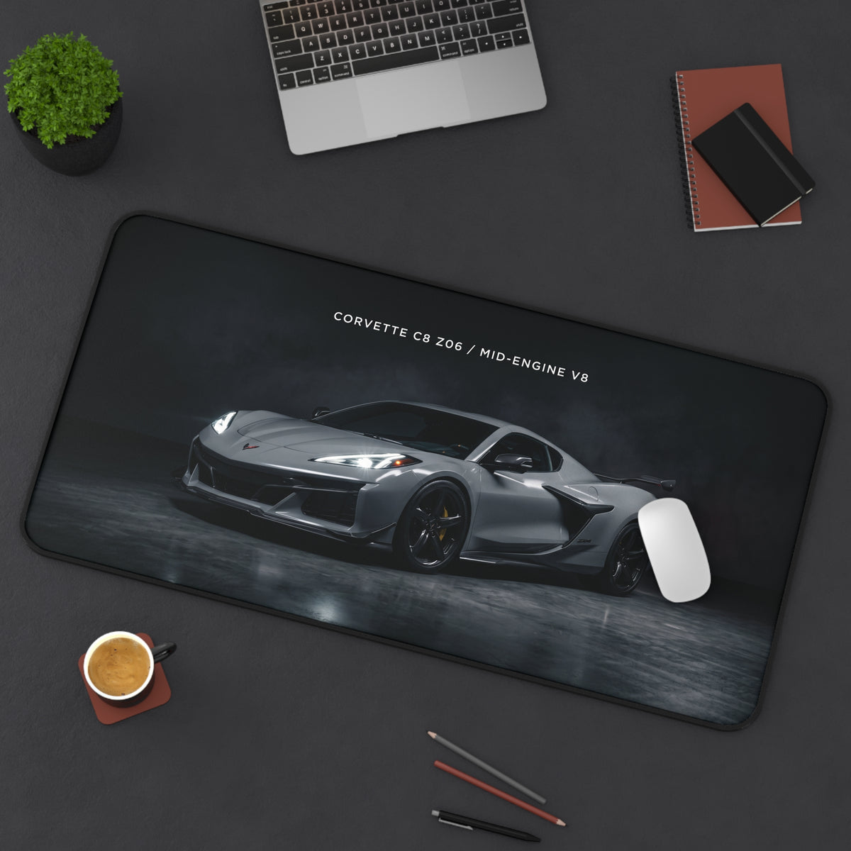 Corvette C8 Z06 Mid-Engine V8 Desk Mat — Gaming/Work Mouse Pad with Sports Car Photo