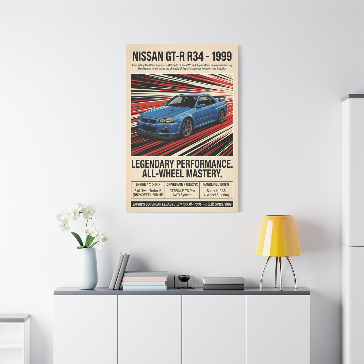 1999 Nissan GT-R R34 Vintage JDM Matte Canvas Wall Art