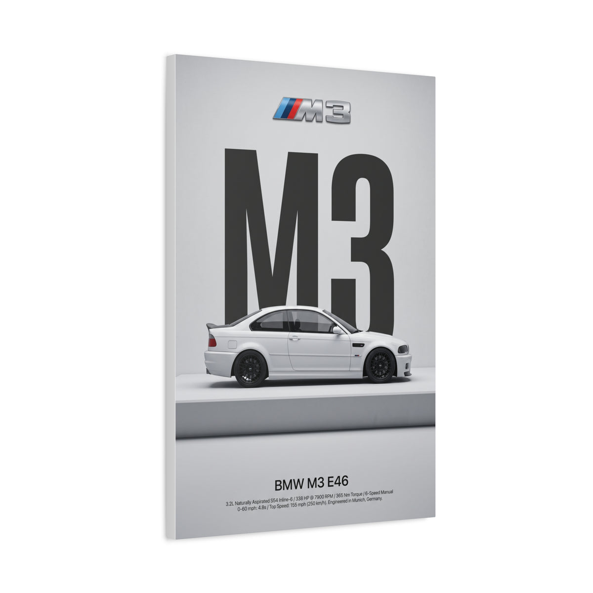 BMW M3 E46 Minimalist Matte Canvas Wall Art