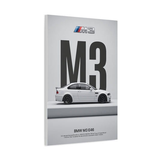 BMW M3 E46 Minimalist Matte Canvas Wall Art