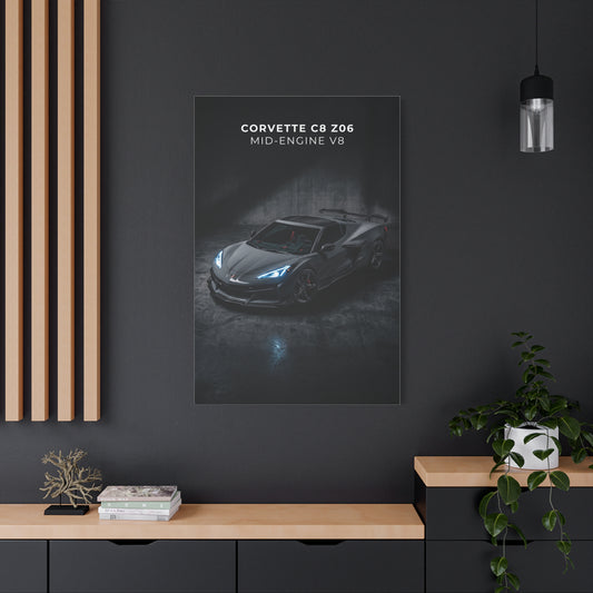 Corvette C8 Z06 Mid‑Engine V8 Sports Car Matte Canvas Wall Art