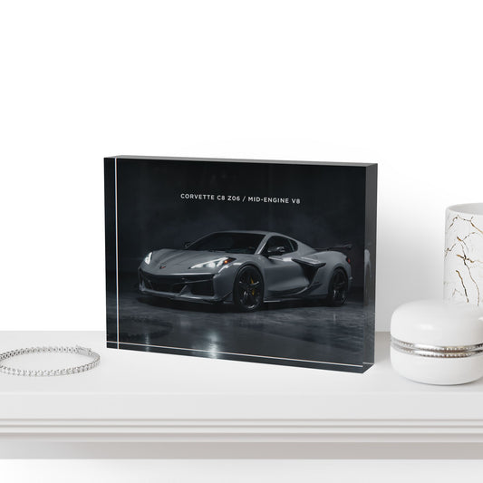 Corvette C8 Z06 Mid‑Engine V8 Photo Block – Art Acrylic Block