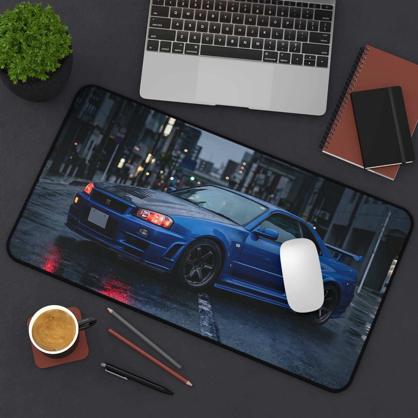 Blue Skyline GT-R Desk Mat — Racing Car Mouse Pad for Gamers & Car Enthusiasts