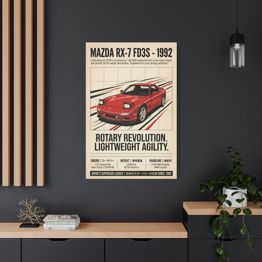 1992 Mazda RX-7 FD3S Vintage JDM Matte Canvas Wall Art