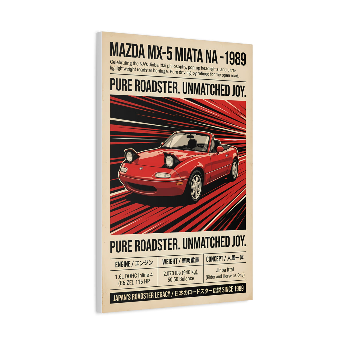 1989 Mazda MX-5 Miata NA Vintage JDM Matte Canvas Wall Art