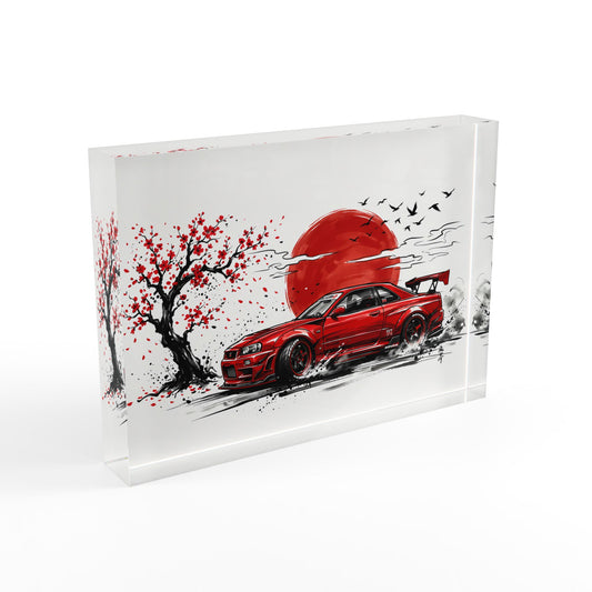 Red GT-R R34 Drift Skyline Photo Block – JDM Art Acrylic Block