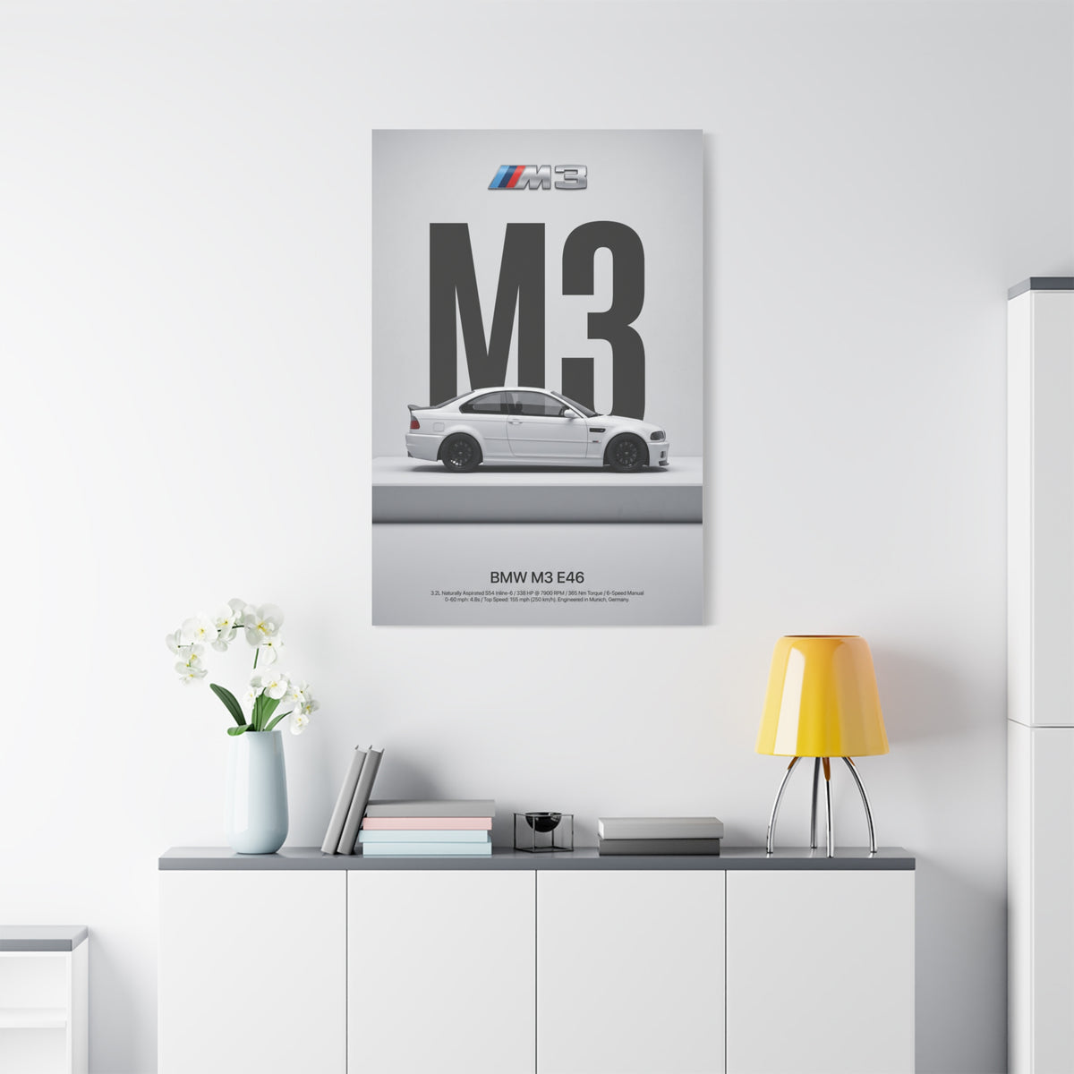 BMW M3 E46 Minimalist Matte Canvas Wall Art