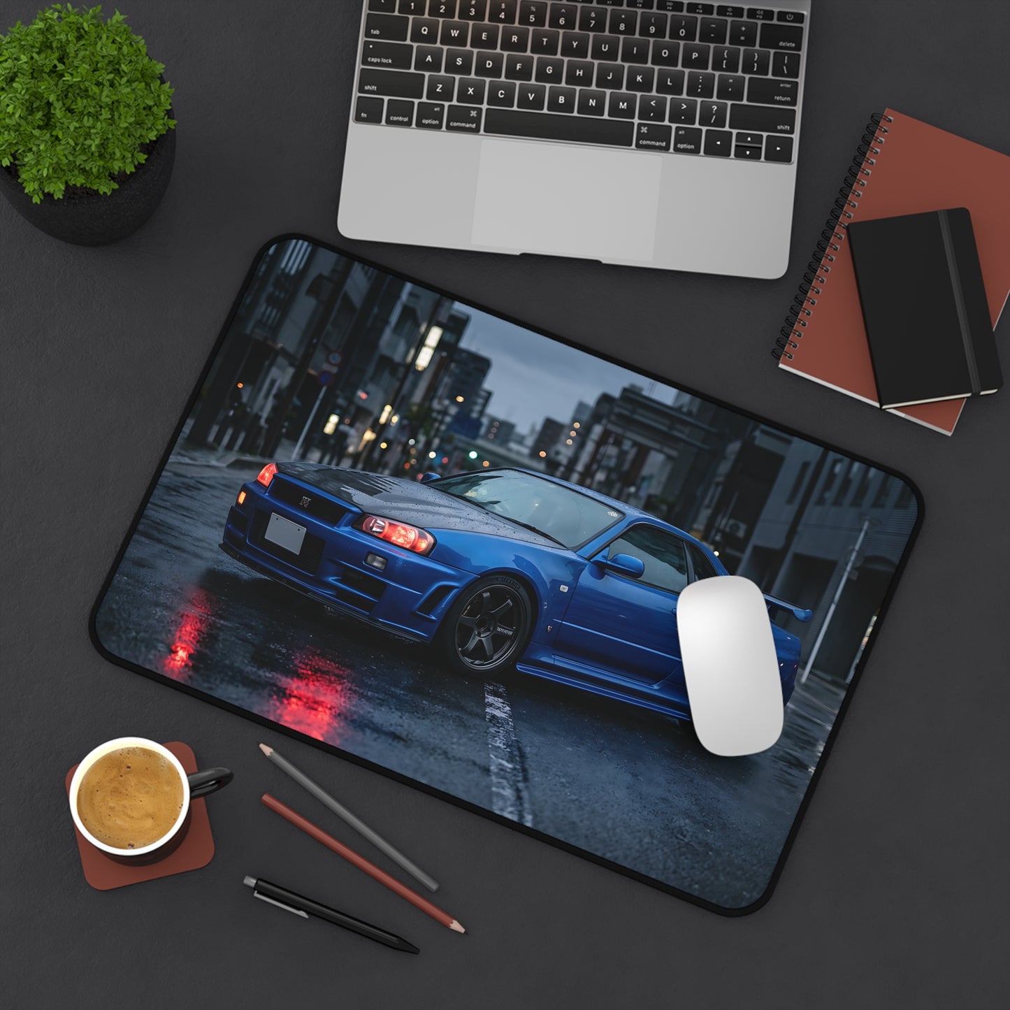 Blue Skyline GT-R Desk Mat — Racing Car Mouse Pad for Gamers & Car Enthusiasts