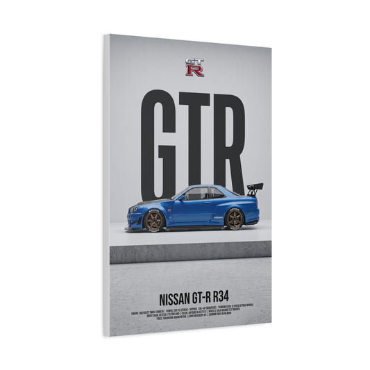 Nissan Skyline GT-R R34 Minimalist JDM Matte Canvas Wall Art