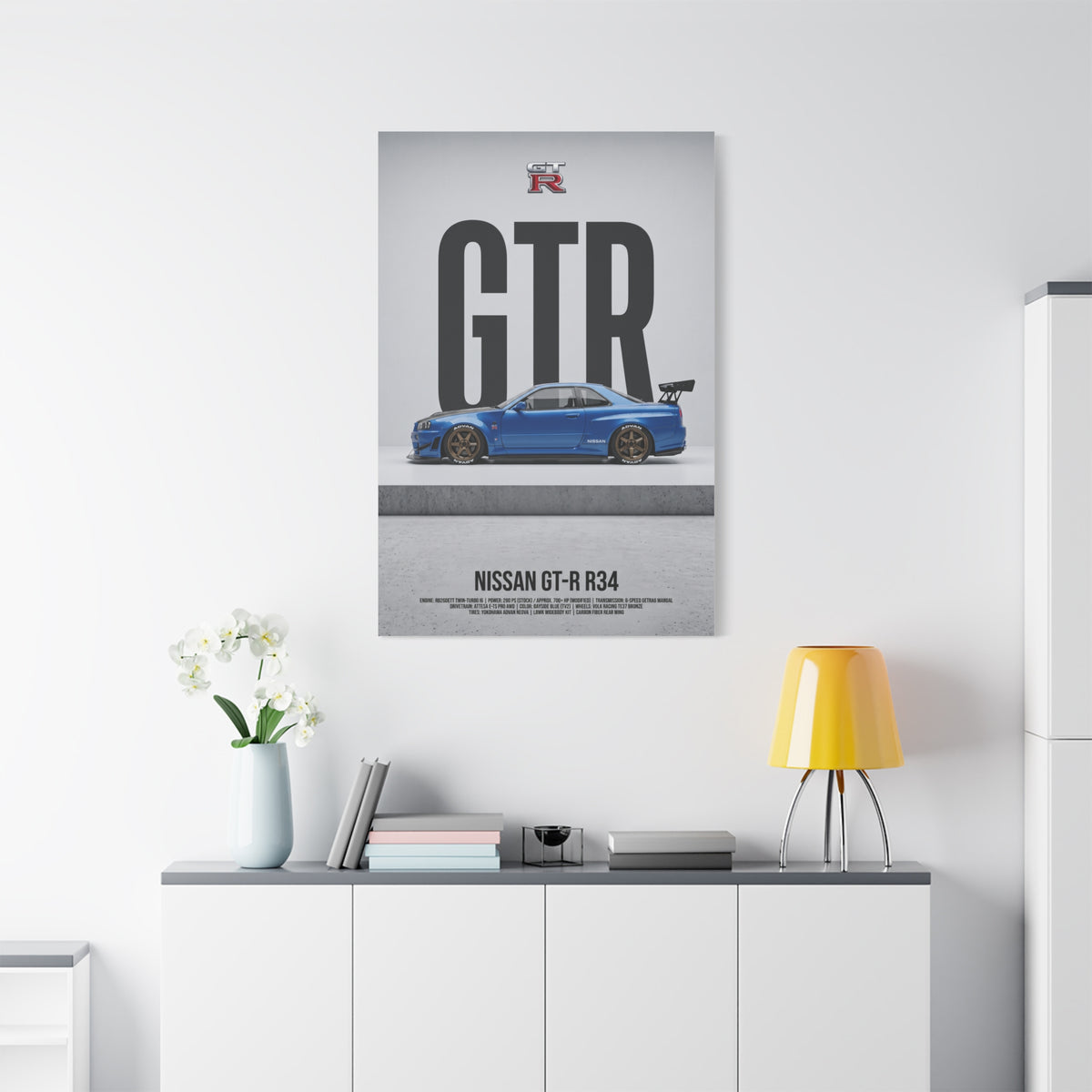 Nissan Skyline GT-R R34 Minimalist JDM Matte Canvas Wall Art