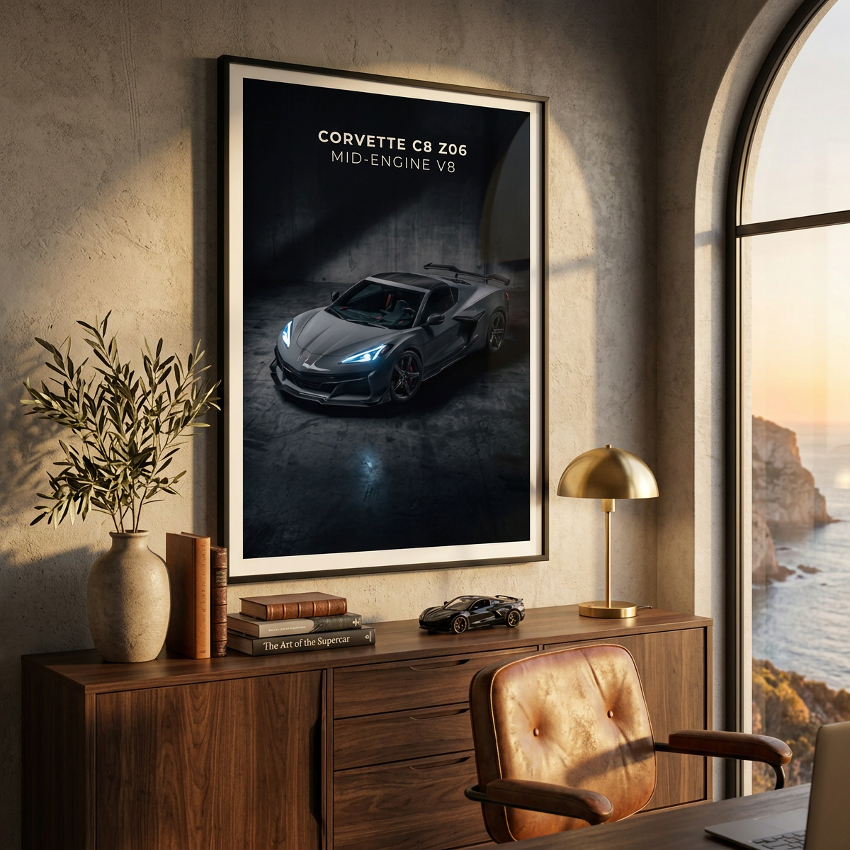 Corvette C8 Z06 Mid‑Engine V8 Sports Car Framed Fine Art Print