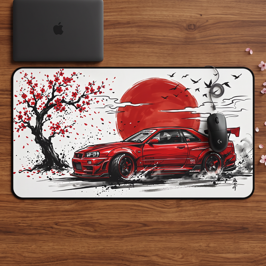 Nissan GT-R Skyline Japanese Ink Wash Red Desk Mat