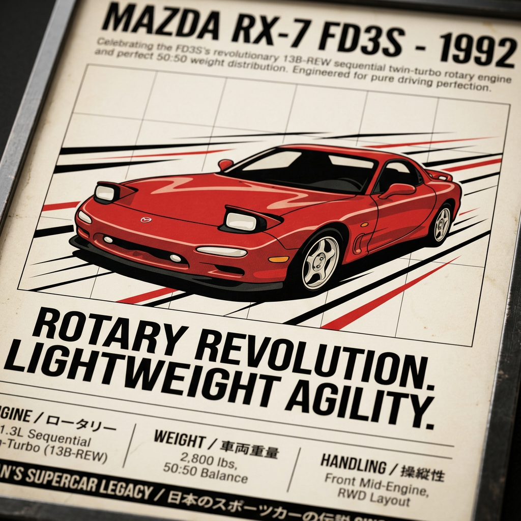 1992 Mazda RX-7 FD3S Vintage JDM Framed Fine Art Print