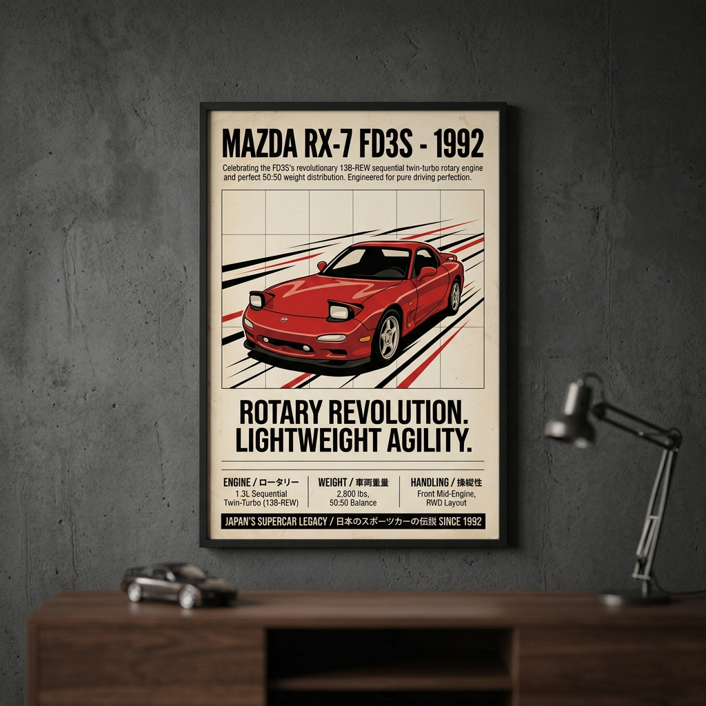 1992 Mazda RX-7 FD3S Vintage JDM Framed Fine Art Print