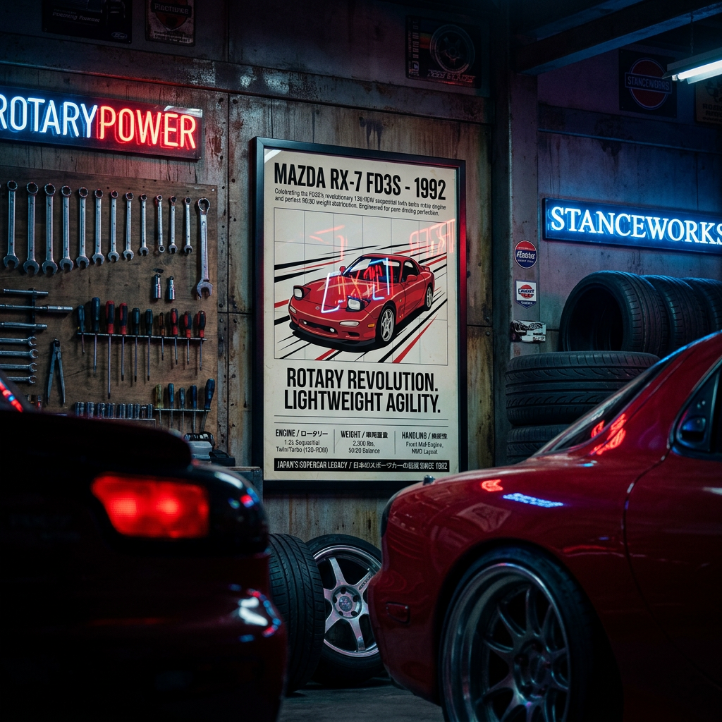 1992 Mazda RX-7 FD3S Vintage JDM Framed Fine Art Print