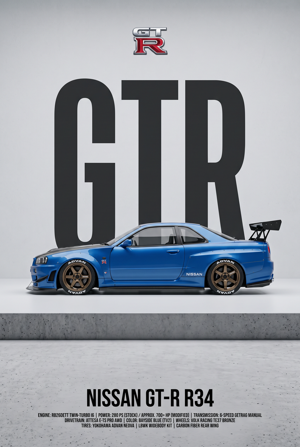 Nissan Skyline GT-R R34 Minimalist Art Print — JDM Art Poster