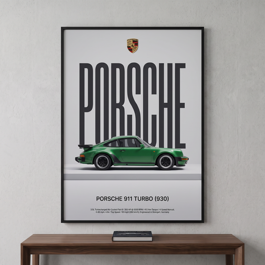 Porsche 911 Turbo 930 Minimalist Wall Art — Automotive Framed Fine Art Print