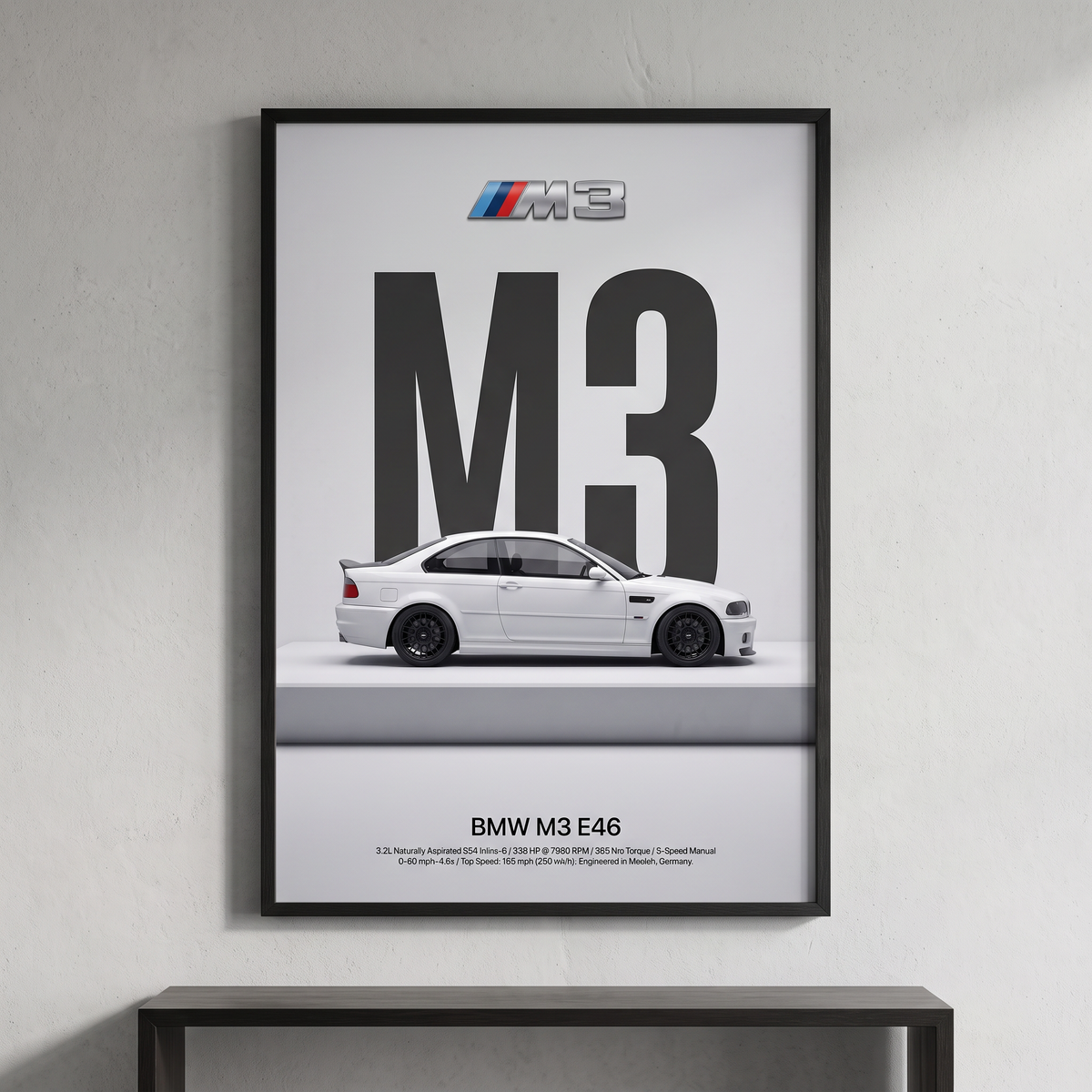 BMW M3 E46 Minimalist Wall Art — Automotive Framed Fine Art Print