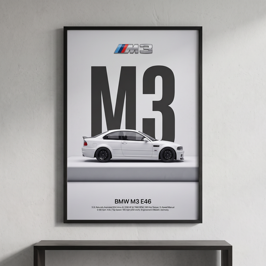 BMW M3 E46 Minimalist Wall Art — Automotive Framed Fine Art Print