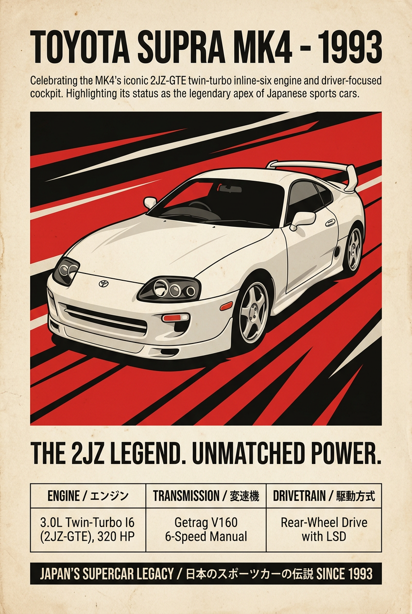 1993 Toyota Supra MK4 Vintage JDM Framed Fine Art Print