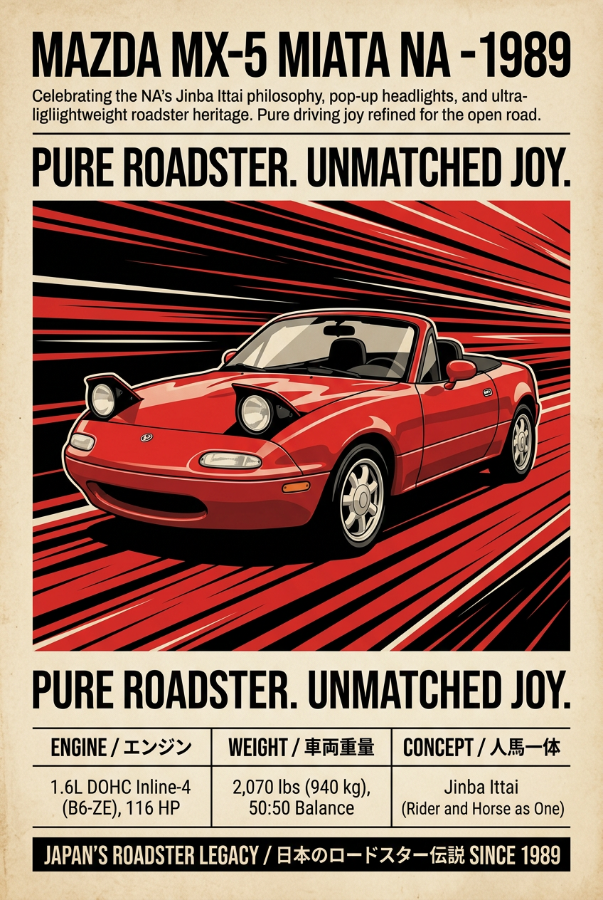 1989 Mazda MX-5 Miata NA Vintage JDM Framed Fine Art Print