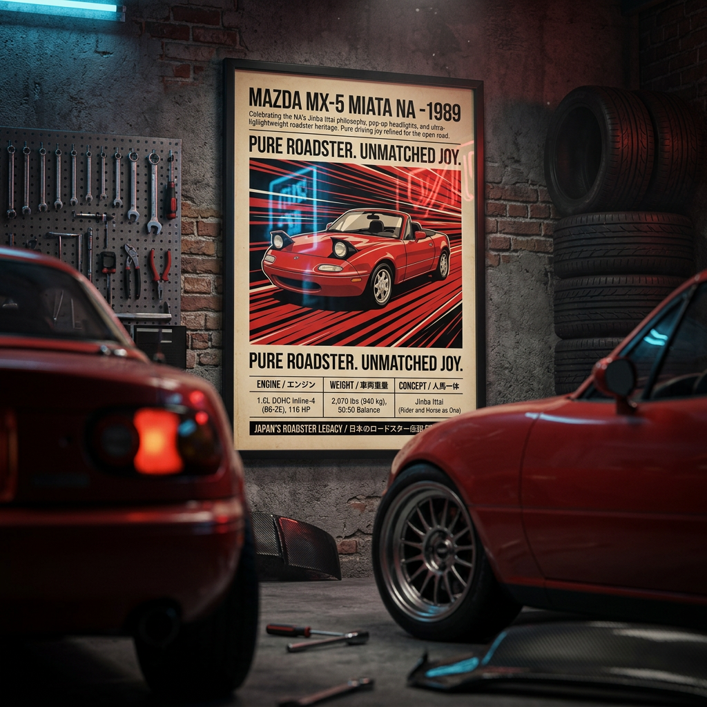 1989 Mazda MX-5 Miata NA Vintage JDM Framed Fine Art Print