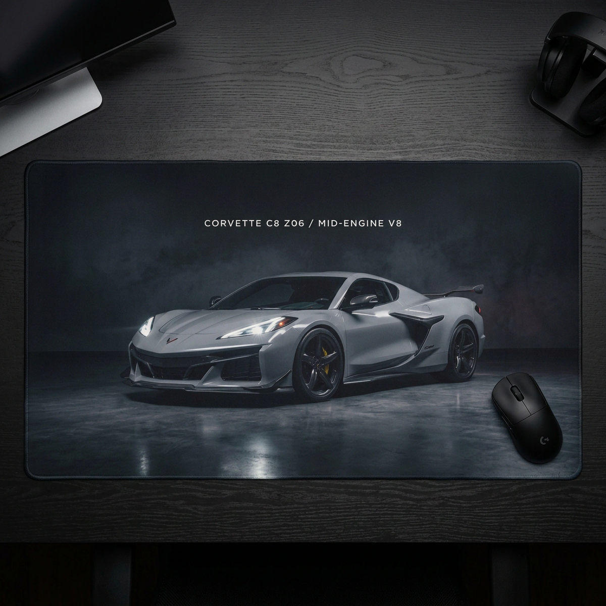 Corvette C8 Z06 Mid-Engine V8 Desk Mat — Gaming/Work Mouse Pad with Sports Car Photo