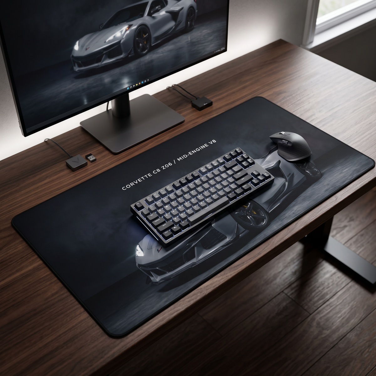 Corvette C8 Z06 Mid-Engine V8 Desk Mat — Gaming/Work Mouse Pad with Sports Car Photo