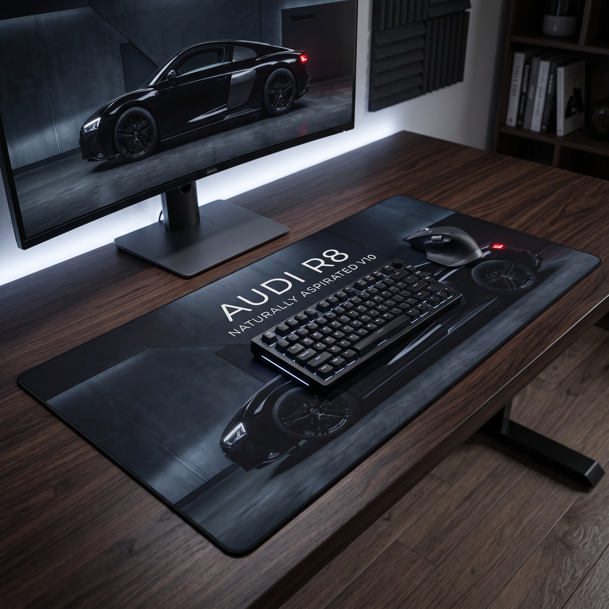 Audi R8 Black Sport Desk Mat – Naturally Aspirated V10 Racing Mouse Pad