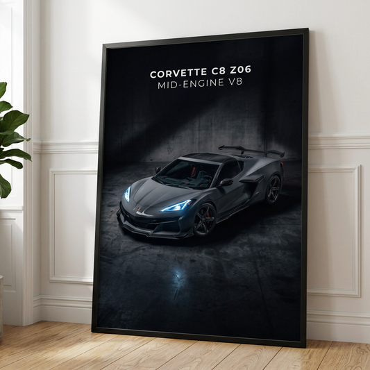 Corvette C8 Z06 Mid‑Engine V8 Sports Car Rolled Poster
