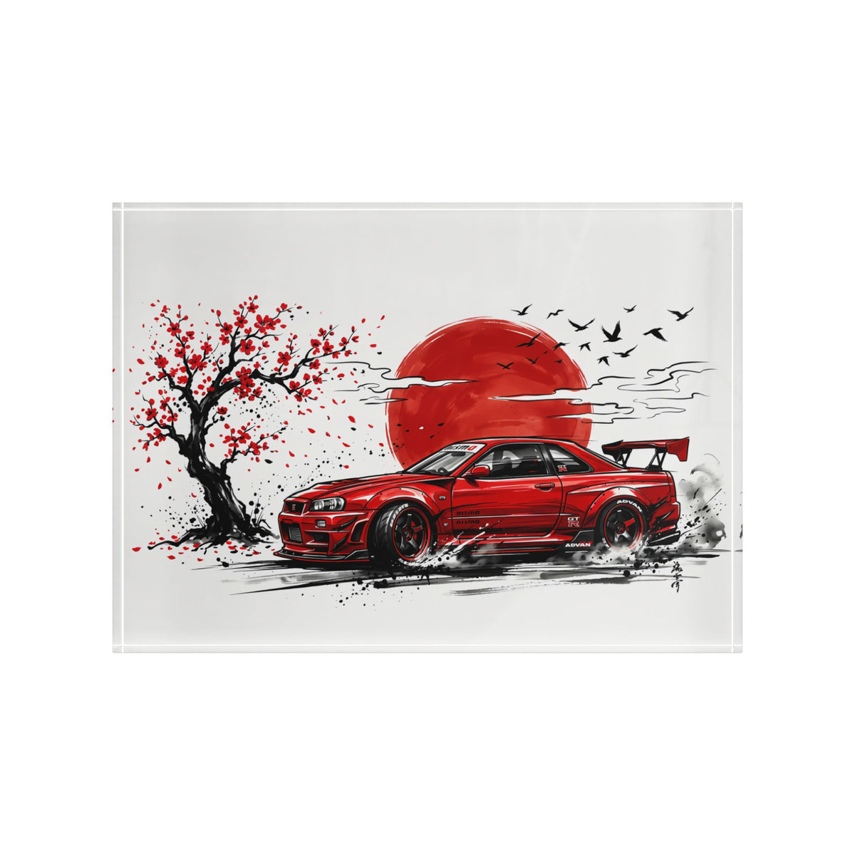 Red GT-R R34 Drift Skyline Photo Block – JDM Art Acrylic Block