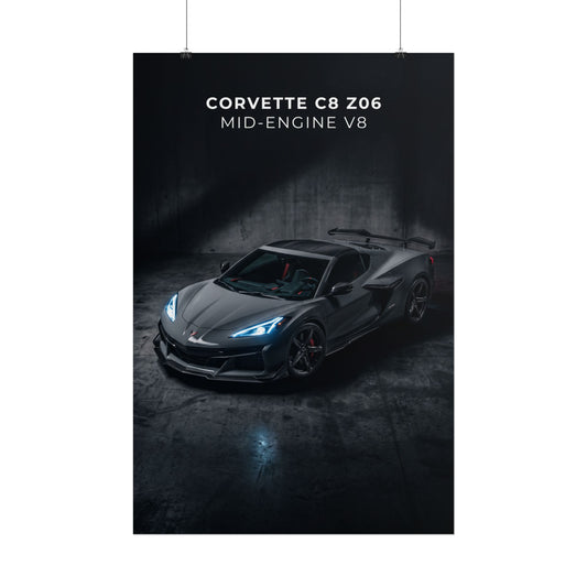 Corvette C8 Z06 Mid‑Engine V8 Sports Car Rolled Poster
