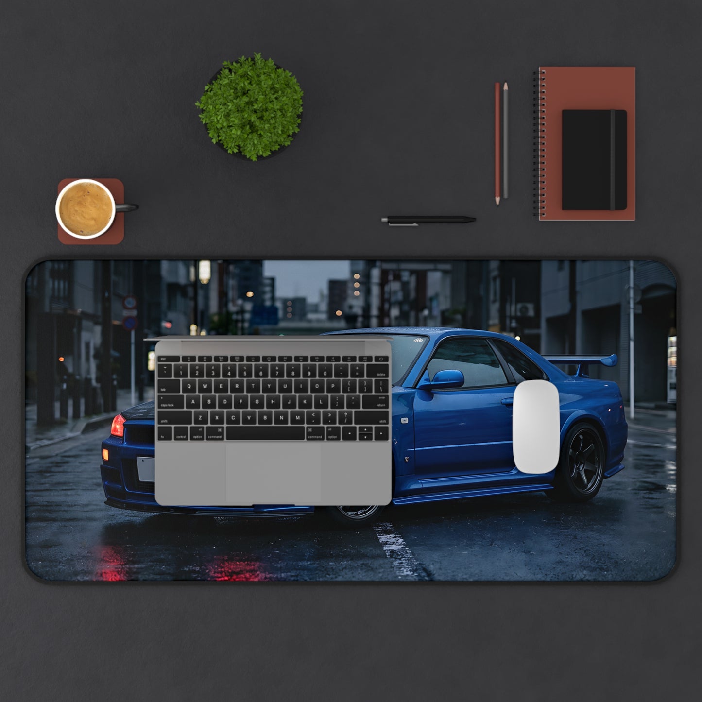Blue Skyline GT-R Desk Mat — Racing Car Mouse Pad for Gamers & Car Enthusiasts