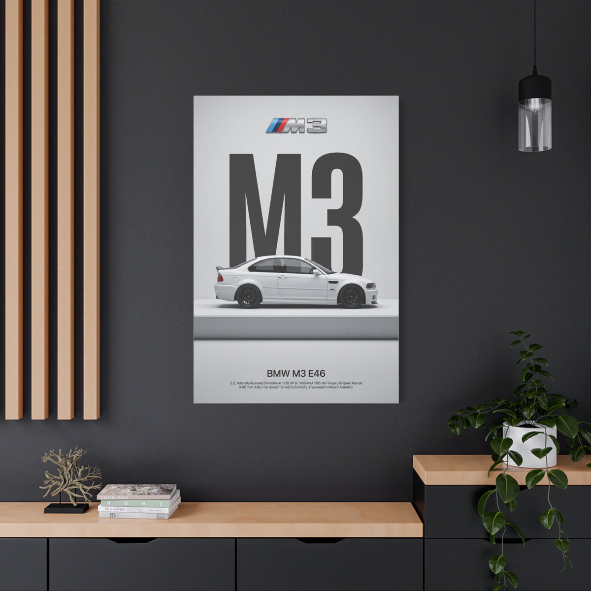 BMW M3 E46 Minimalist Matte Canvas Wall Art