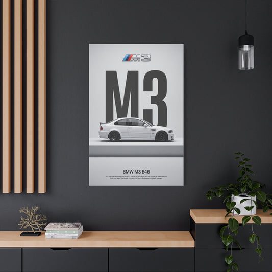 BMW M3 E46 Minimalist Matte Canvas Wall Art
