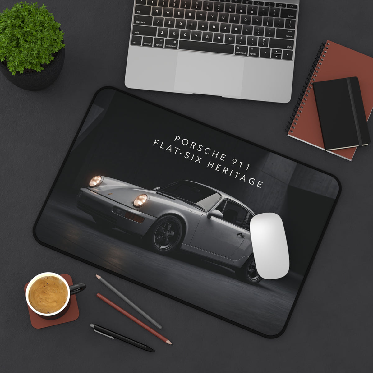 Porsche 911 Flat-Six Heritage Desk Mat — Classic Sports Car Mouse Pad