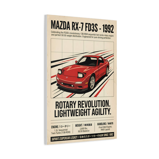 1992 Mazda RX-7 FD3S Vintage JDM Matte Canvas Wall Art