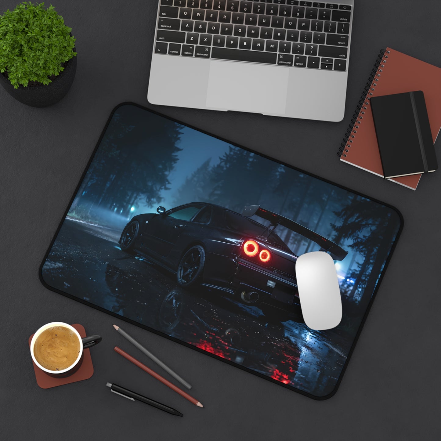 Racing Night Nissan GTR R34 Skyline Desk Mat — Sports Car JDM Gaming Mouse Pad