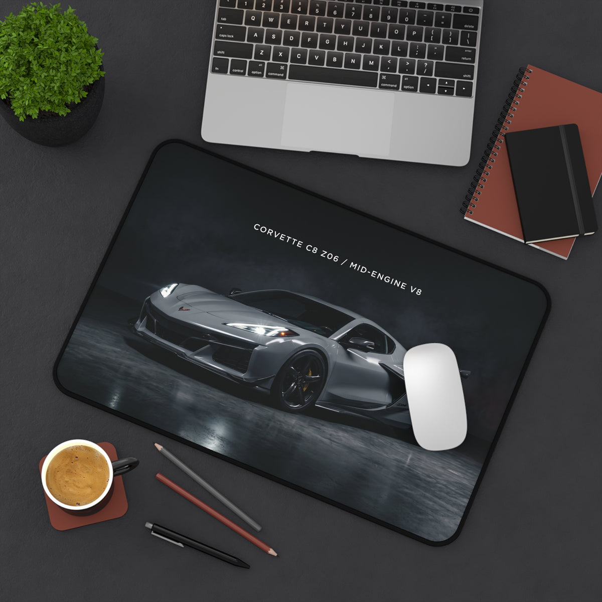 Corvette C8 Z06 Mid-Engine V8 Desk Mat — Gaming/Work Mouse Pad with Sports Car Photo