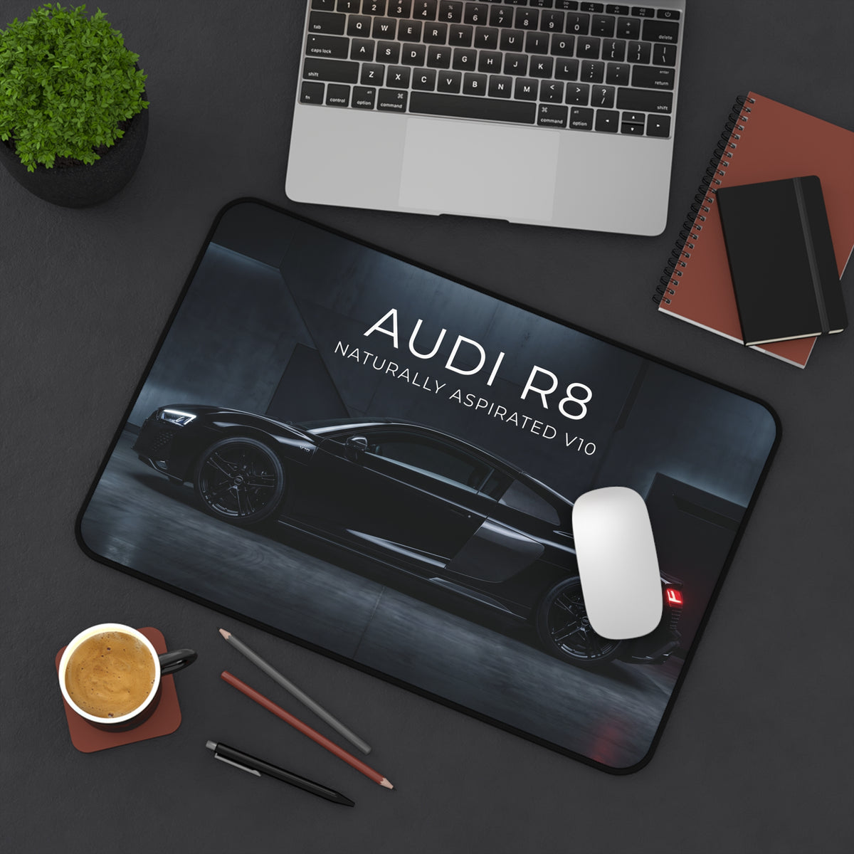 Audi R8 Black Sport Desk Mat – Naturally Aspirated V10 Racing Mouse Pad