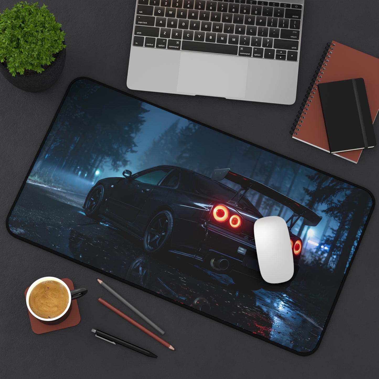 Racing Night Nissan GTR R34 Skyline Desk Mat — Sports Car JDM Gaming Mouse Pad