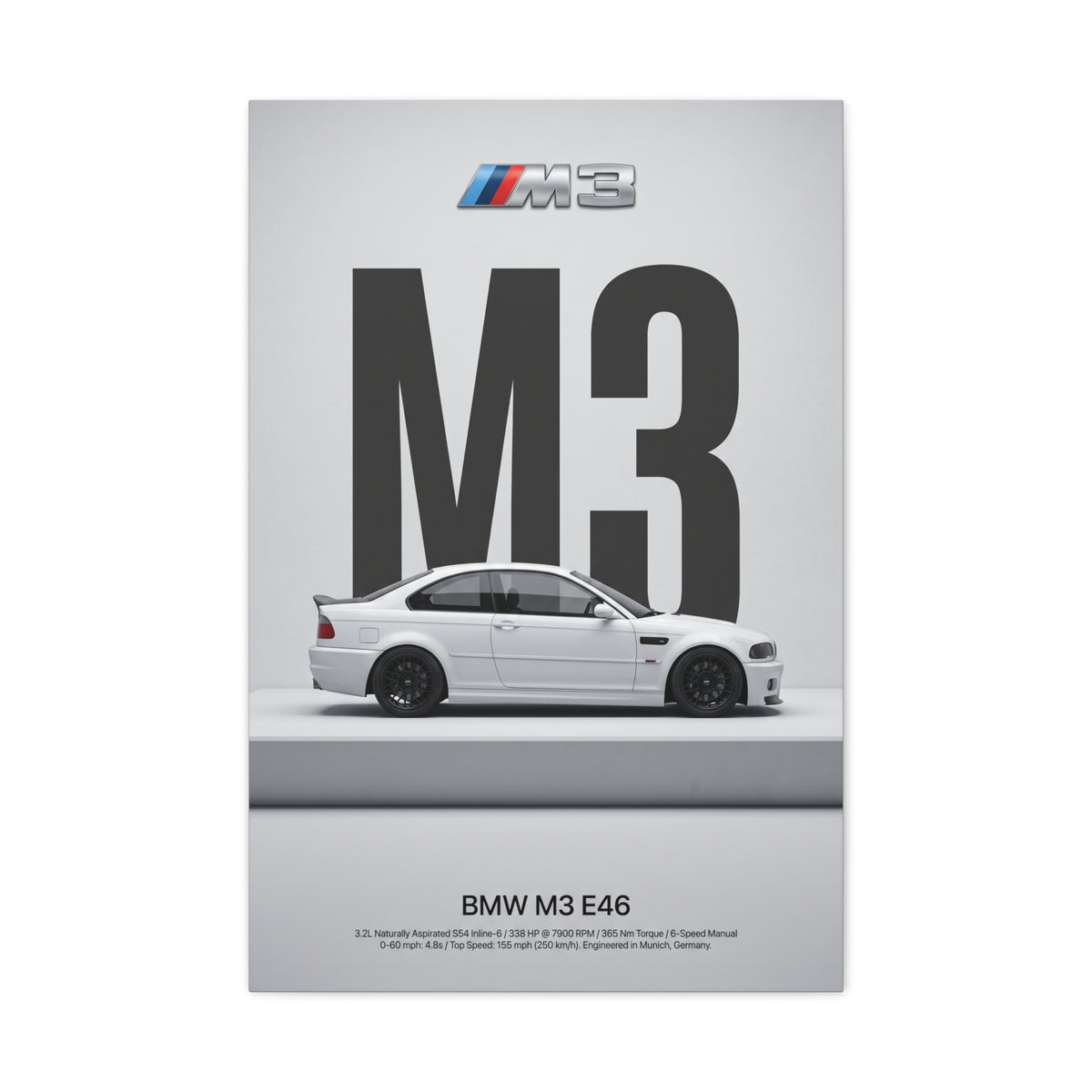 BMW M3 E46 Minimalist Matte Canvas Wall Art