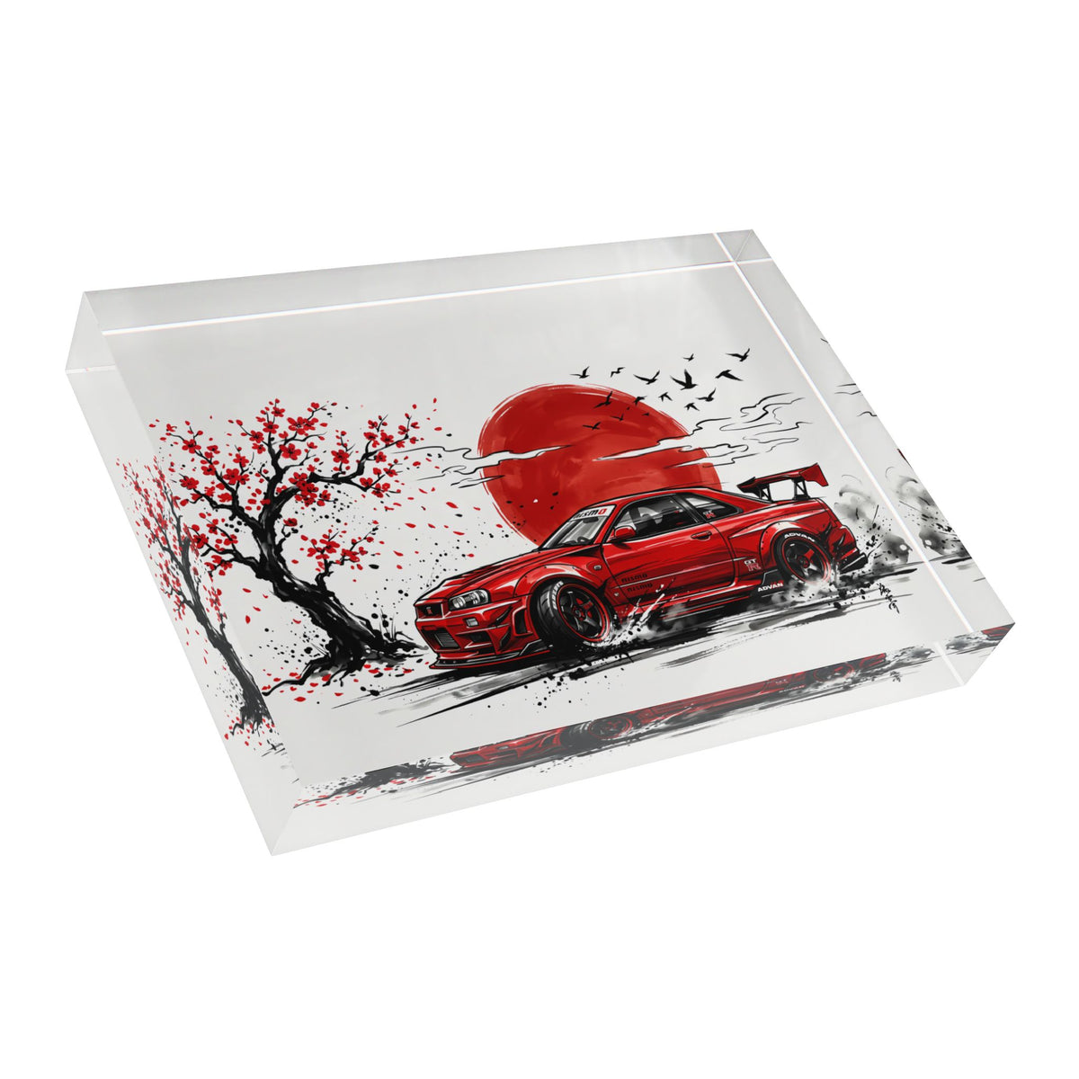 Red GT-R R34 Drift Skyline Photo Block – JDM Art Acrylic Block