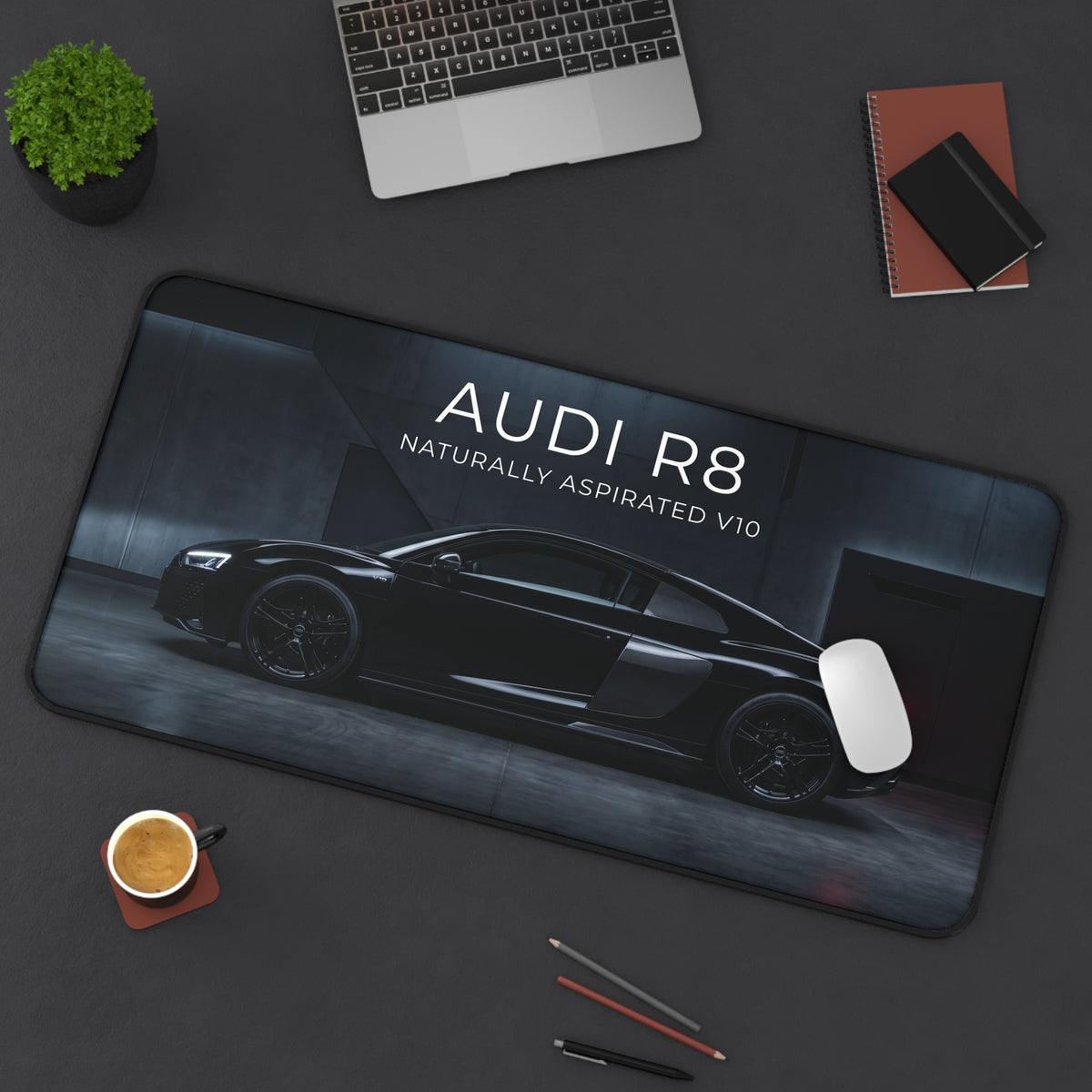 Audi R8 Black Sport Desk Mat – Naturally Aspirated V10 Racing Mouse Pad