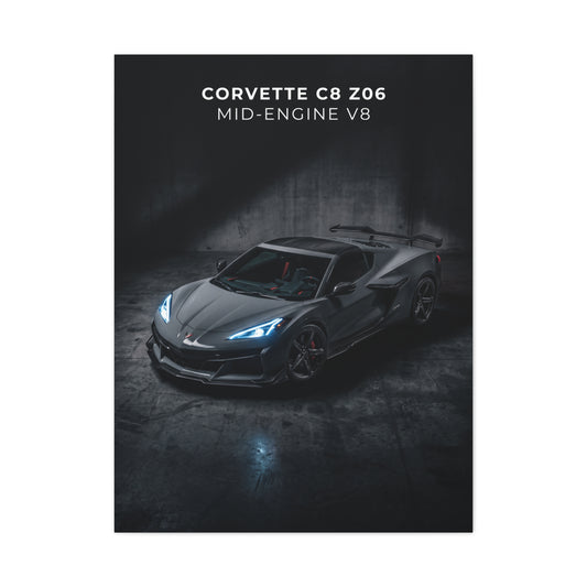 Corvette C8 Z06 Mid‑Engine V8 Sports Car Matte Canvas Wall Art